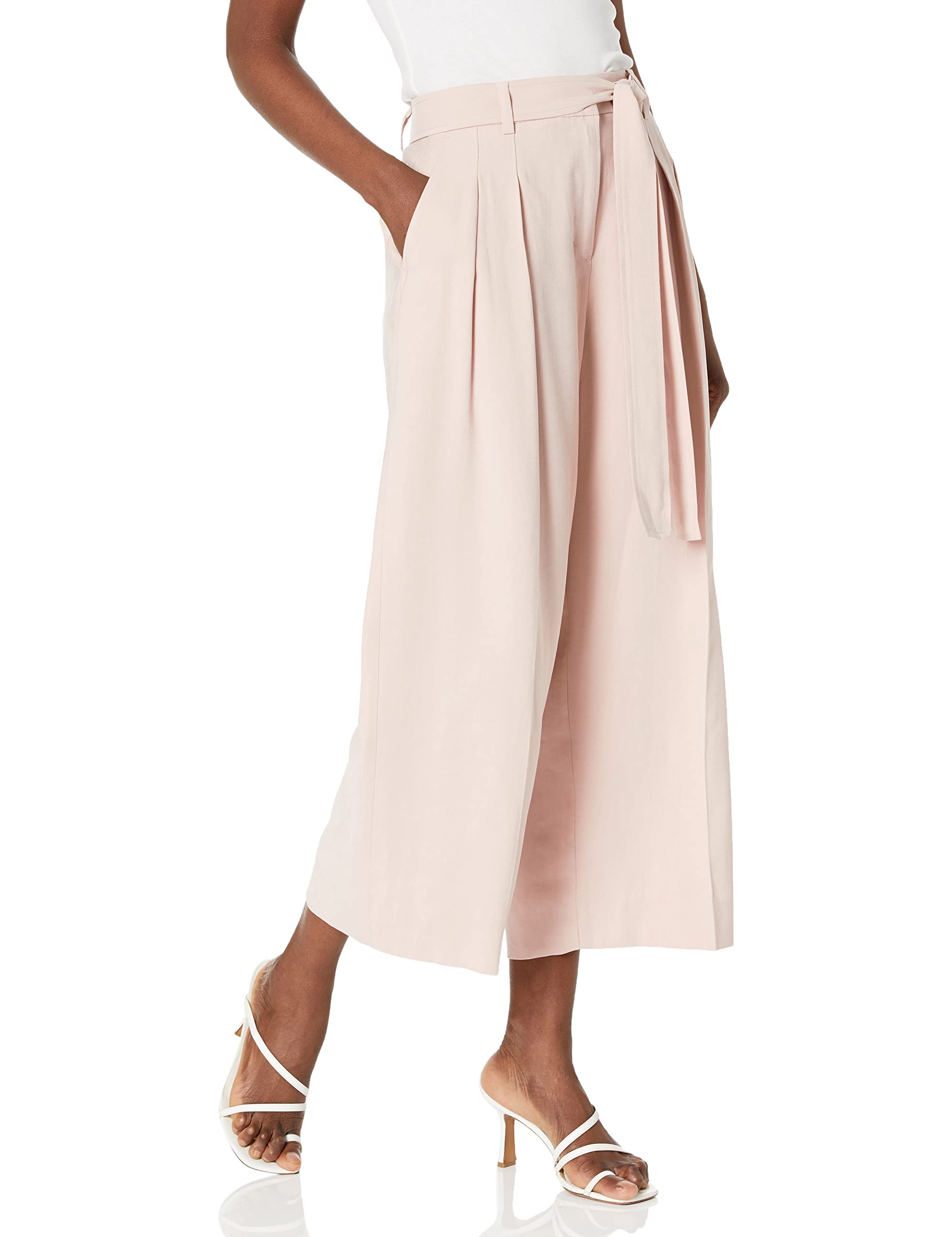 BCBGMAXAZRIA Womens Wide Leg Waist Tie Cropped Pants
