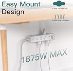 Barre de puissance du protecteur de surpression - 10 FT Cordon d'extension, bande de puissance avec 12 Largement AC Sortie 4 USB, Plug plat, Protection contre les surcharges de montage mural, 1050J, Bureau de recharge pour Dorm Home Office