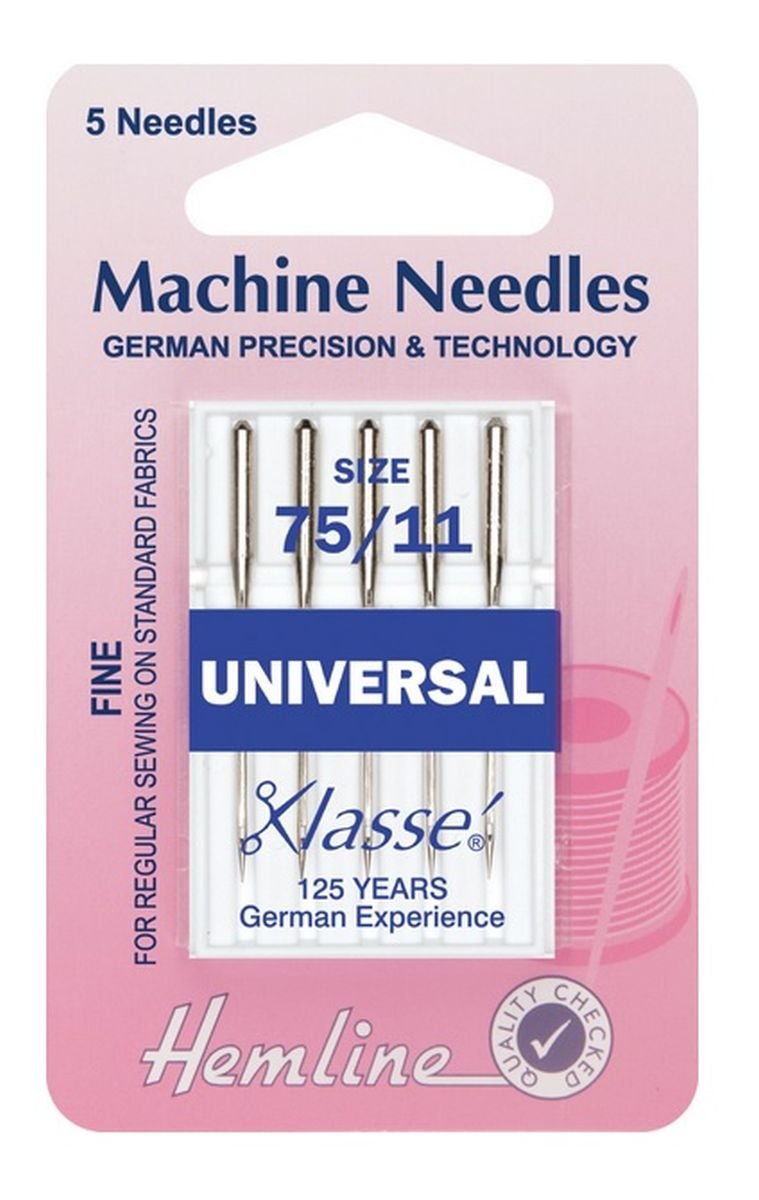 Hemline Universal Sewing Machine Needles - Fine/Medium 75/11 (6 Pieces)