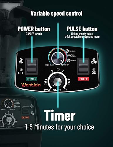 Miniatura 5 de WantJoin Licuadora profesional licuadora de encimera licuadora para cocina licuadora doméstica y comercial de alta potencia con temporizador