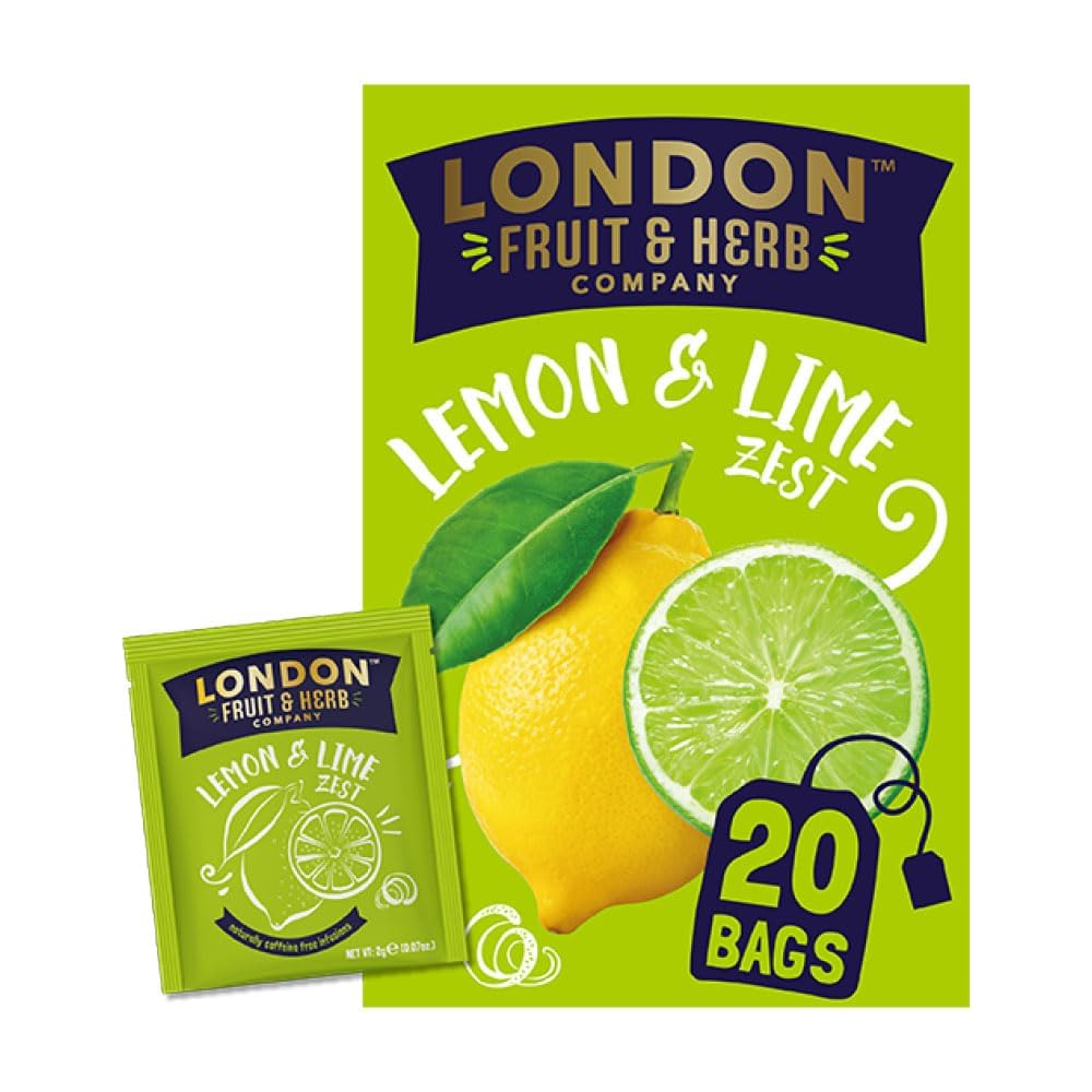 London Fruit & Herb Lemon & Lime Zest Tea, Caffeine-Free, 20 Teabags – Refreshing Citrus Blend, Naturally Flavored (Pack of 6)