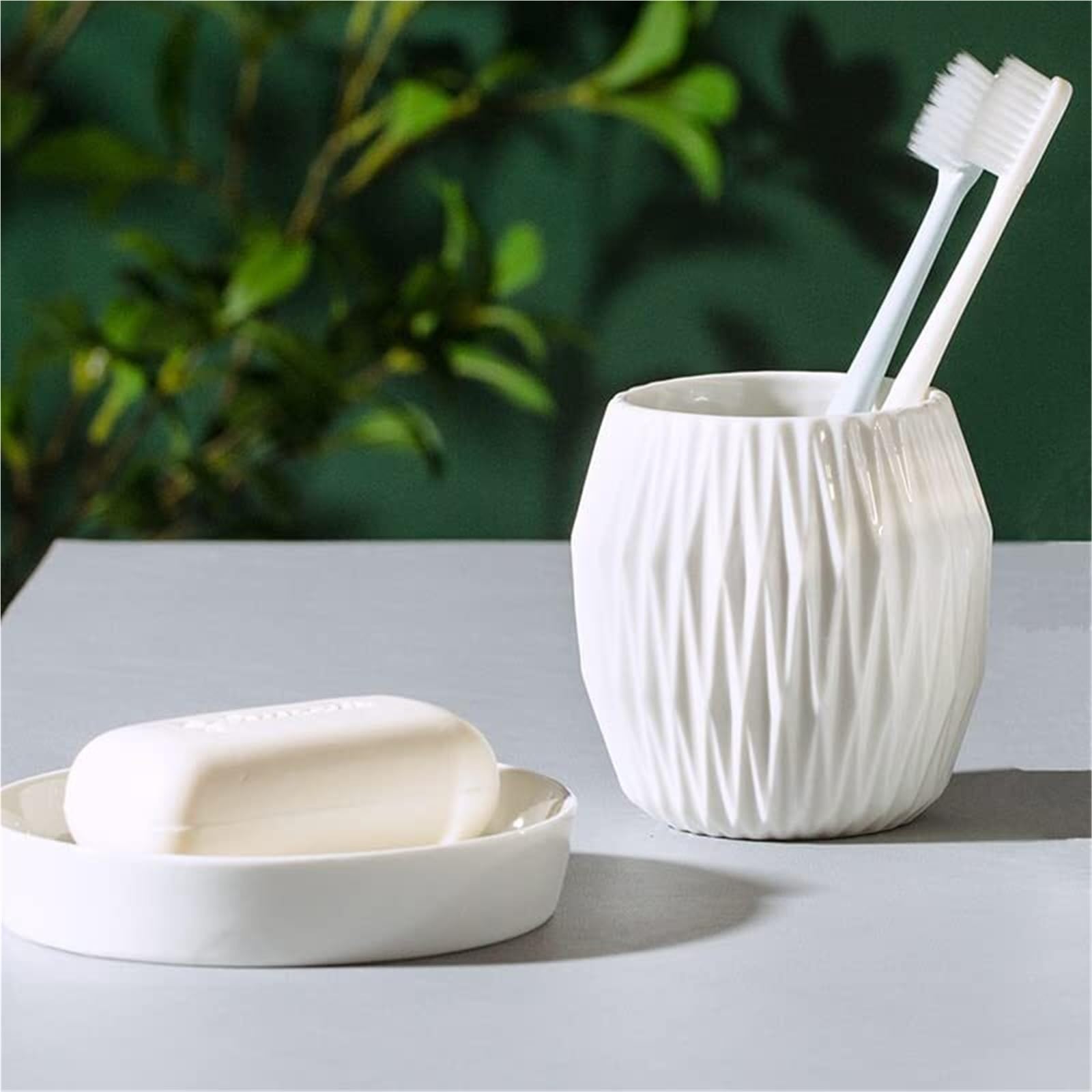 Set di accessori per il bagno Ceramica Include dispenser di sapone da 350 ml/11,8 oz, moderno piatto decorativo banco Arredamento per gli affittuari(White,3)