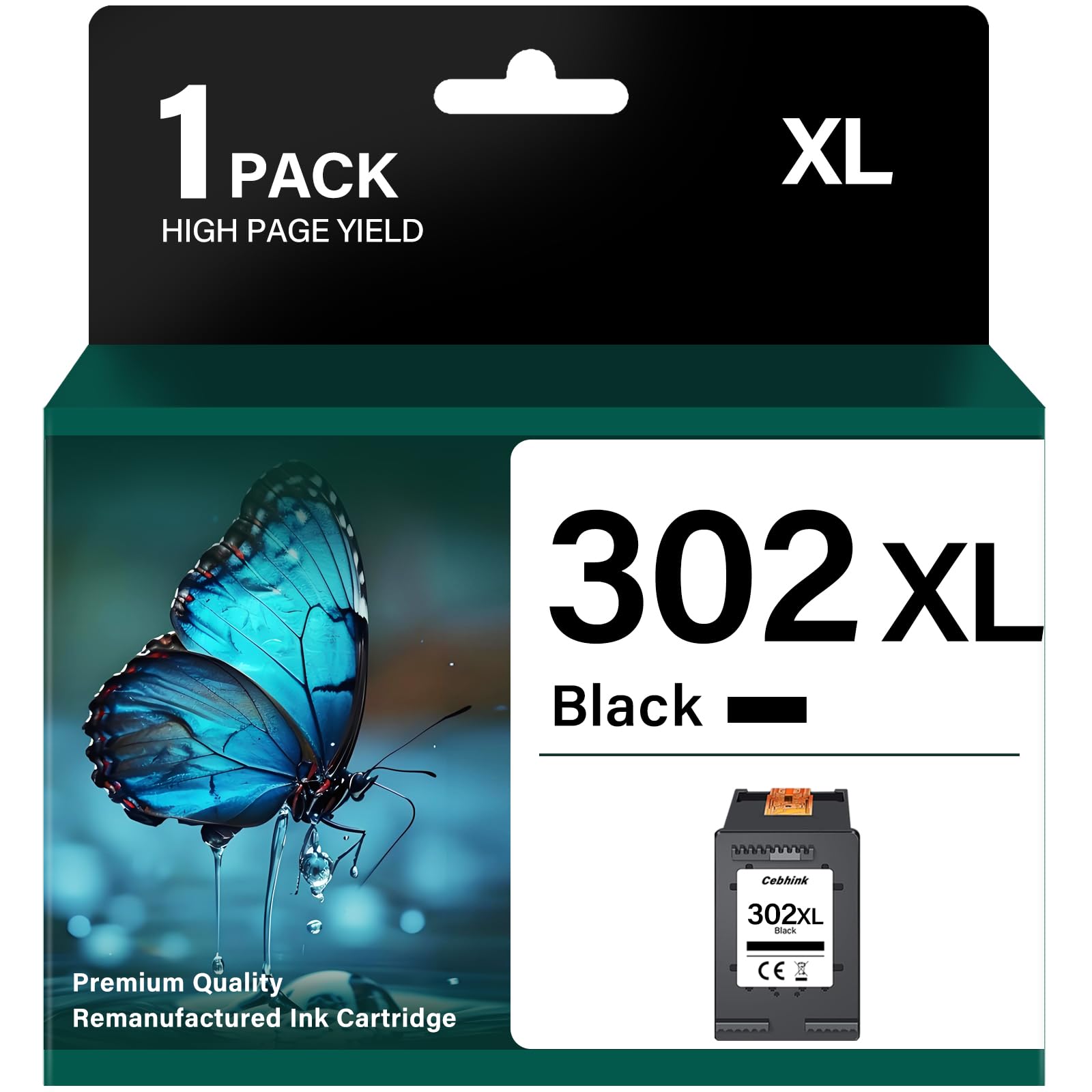 302XL Black Ink Cartridge Replacement for HP 302 HP302 Ink Cartridges High Capacity - Printer Ink for HP302 XL for Envy 4527 4520 4523 4524 Officejet 5230 3830 Deskjet 3630 3637 2130 (1 Pack)