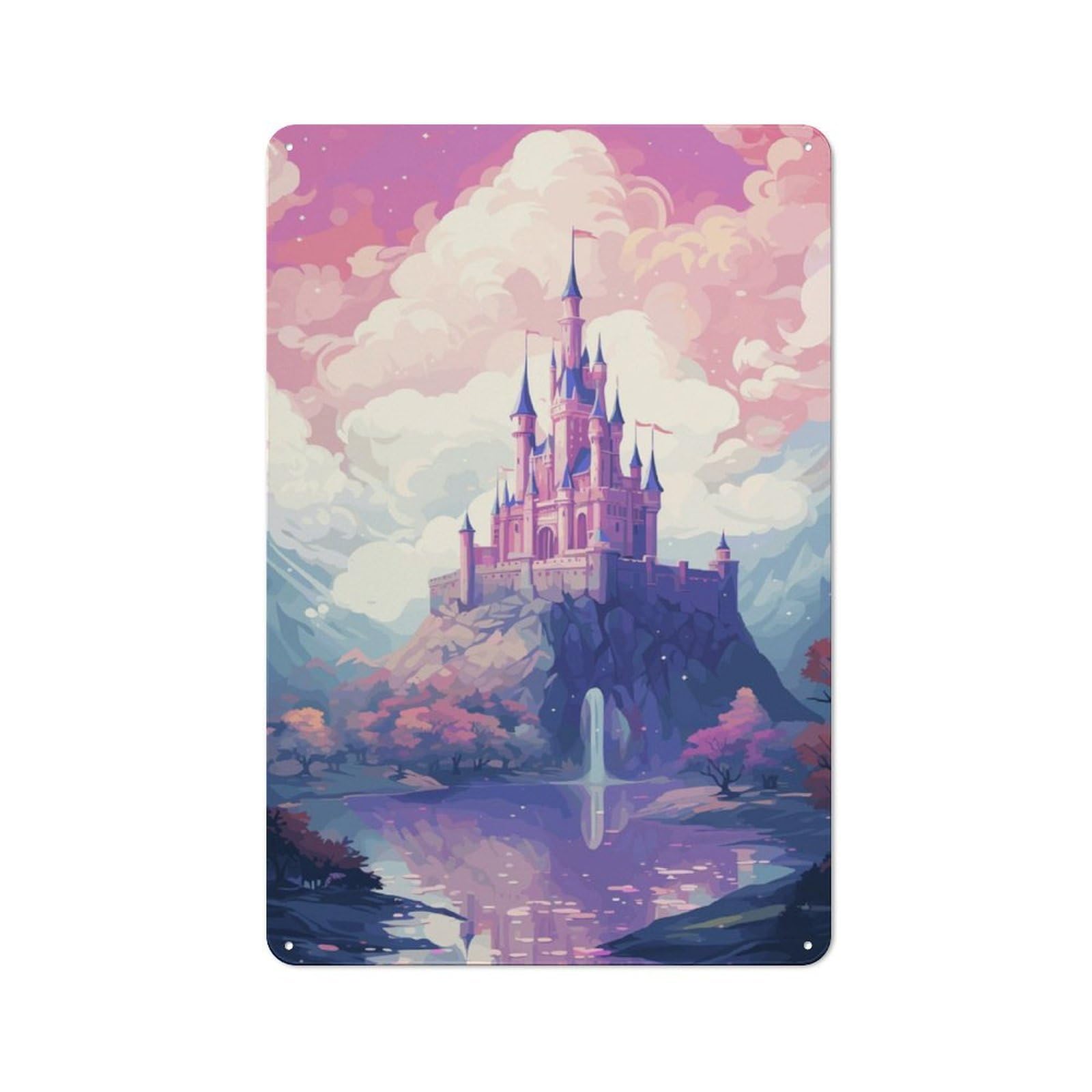 Junmoney Magical Castle Pixel Art Country Vintage Metal Wall Decor 30X20cm, Country Metal Sign For Kitchen, Cottage, Porch Or Garden Room