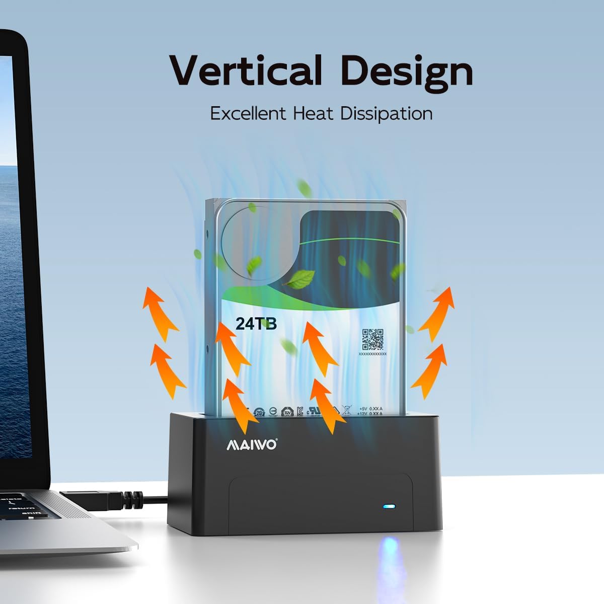 MAIWO SAS to USB 3.0 Adapter, SAS SATA Hard Drive Enclosure Reader for 2.5 3.5 Inch HDD SSD, 24TB Capacity, External Hard Drive Docking Station with 12V/2A Power, Tool Free