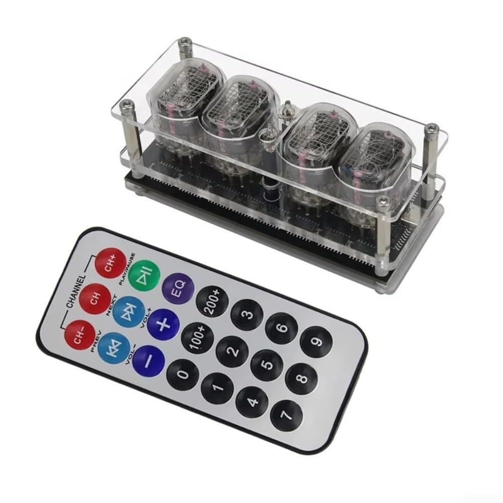 IN-12 Nixie Watch Carcasa de repuesto para tubos de 4 dígitos, versión premium con retroiluminación LED de 7 colores y mando a distancia, CC 5 V a través de USB-C, no requiere soldadura (With vacuum