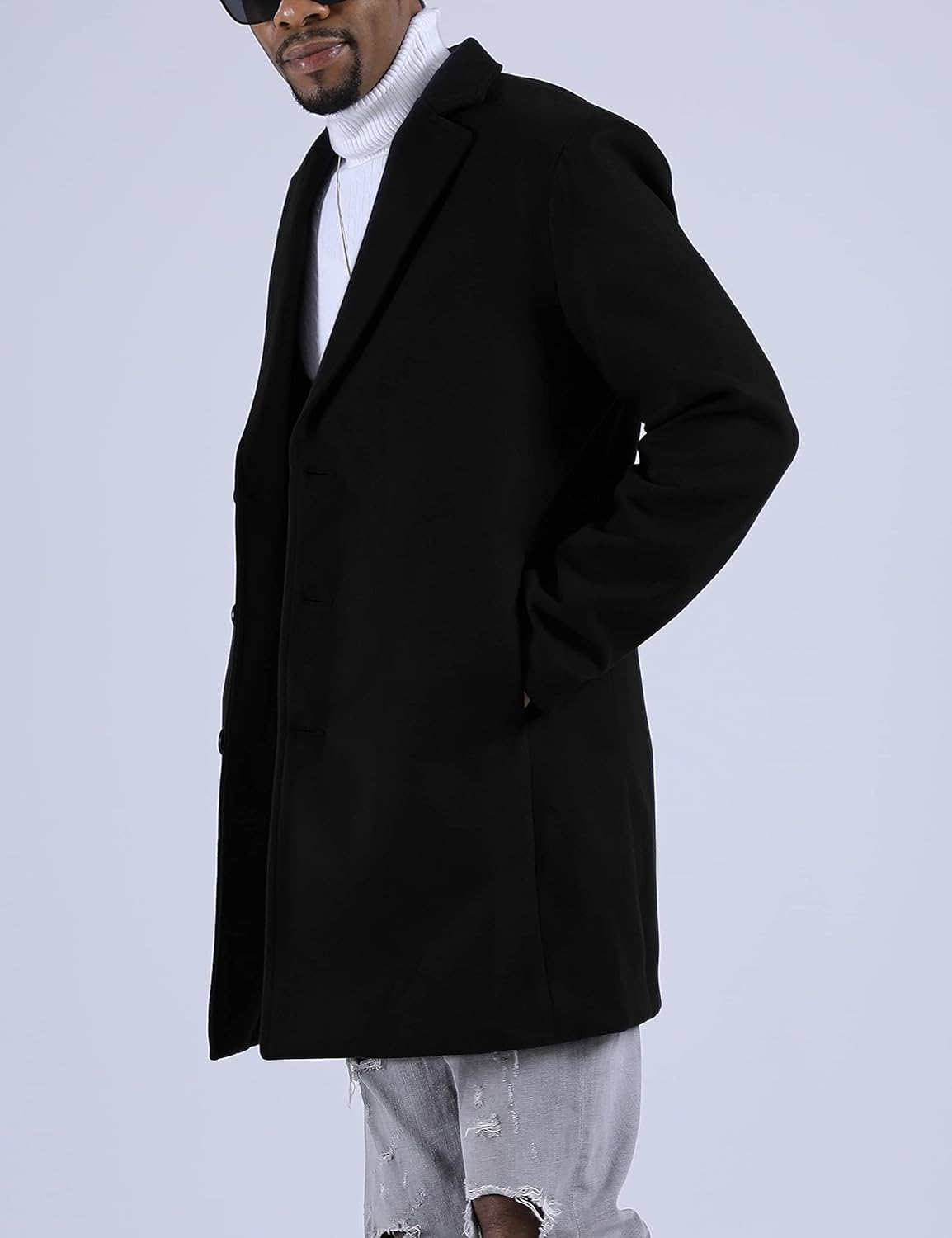 Sleek Black Overcoat Style
