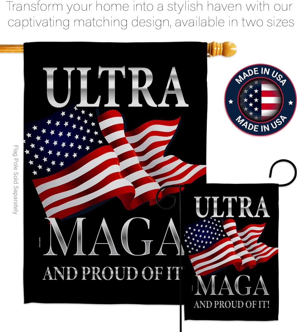 Trump Flag MAGA and Proud House Flag Americana Political President Democrat Republican Tea Party United State American Election Decoration Banner Small Garden Yard Gift Double-Sided, Made in USA