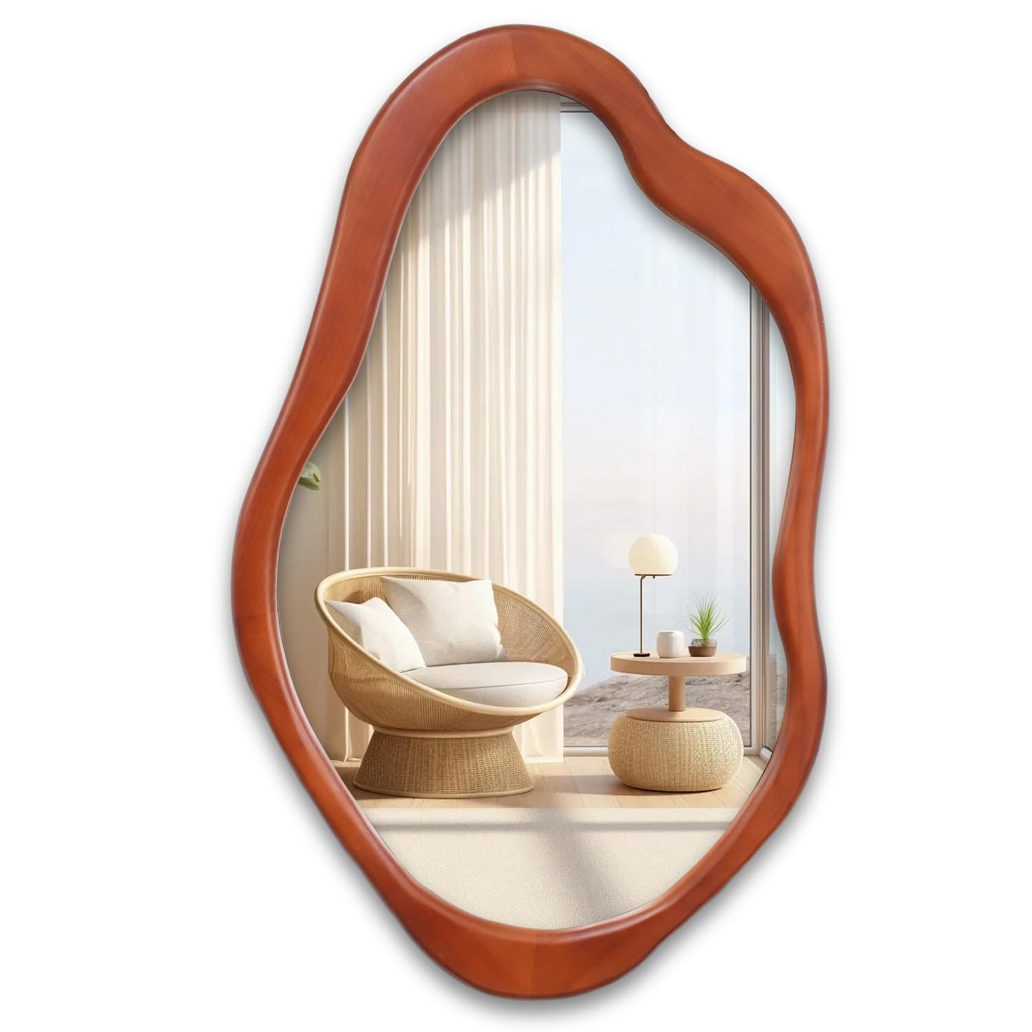 Espejo ondulado con marco de madera, moderno espejo asimétrico decorativo para dormitorio, sala de estar, entrada (nogal, 2415)