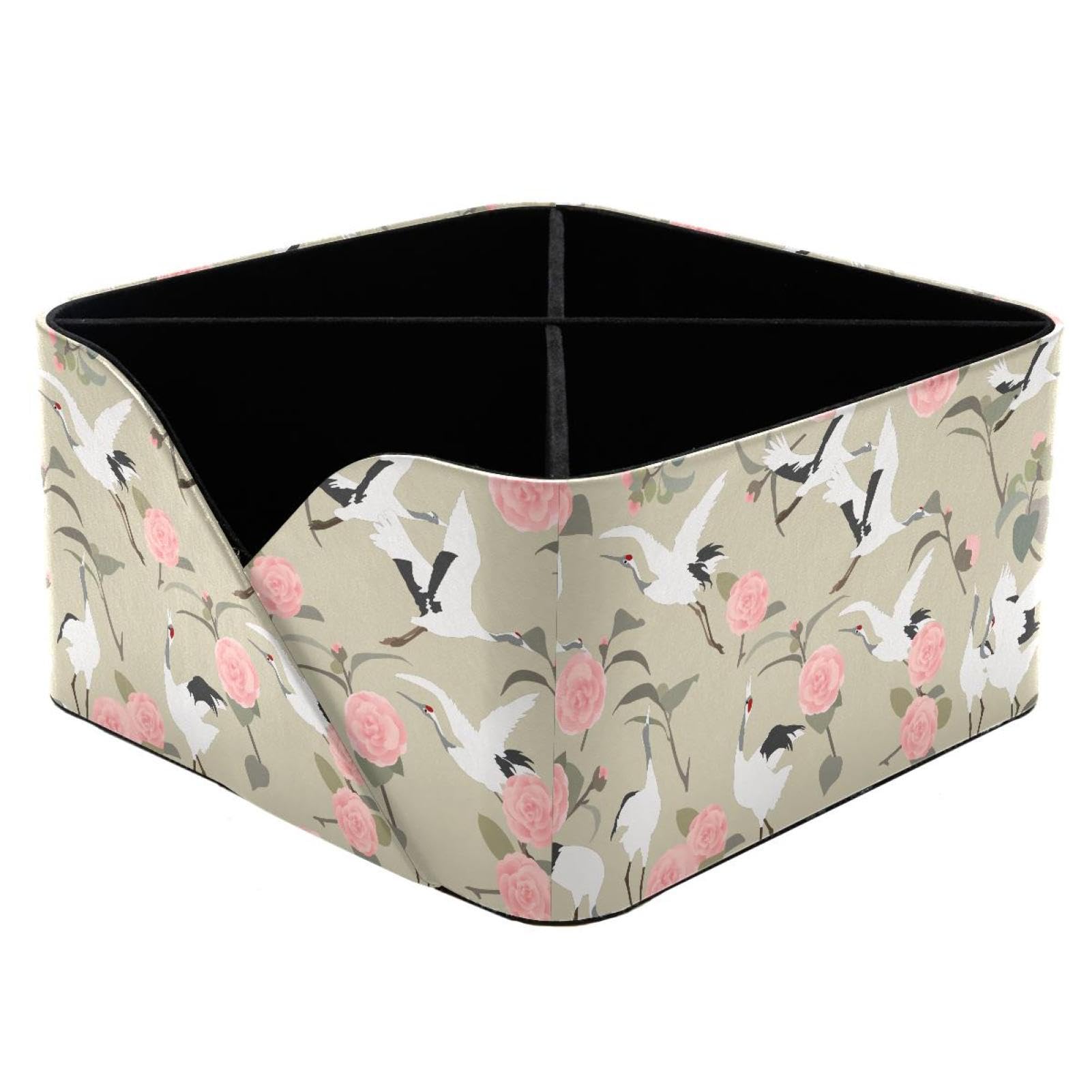 KengjuTesu Red-Crowned Crane Pattern Desktop Organizer Pen Holder, Rectangular Pencil Cup for Office, Study and Makeup Stations