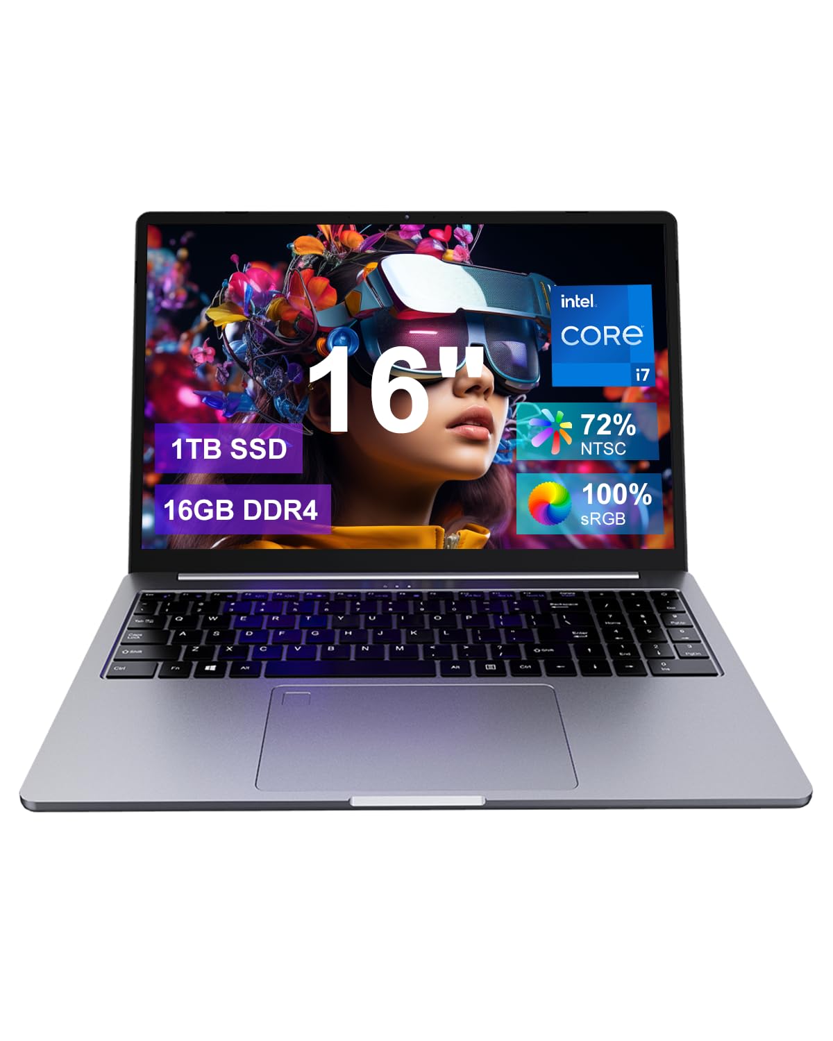 Ninkear N16 Pro - Computer portatile ultra sottile, Core i7 12700H, 16 GB DDR4, SSD da 1 TB, display ultra grande da 16", 2,5 K, WiFi 6 e BT 5.2, connessione Wi-Fi stabile, per lavoro, riunioni e