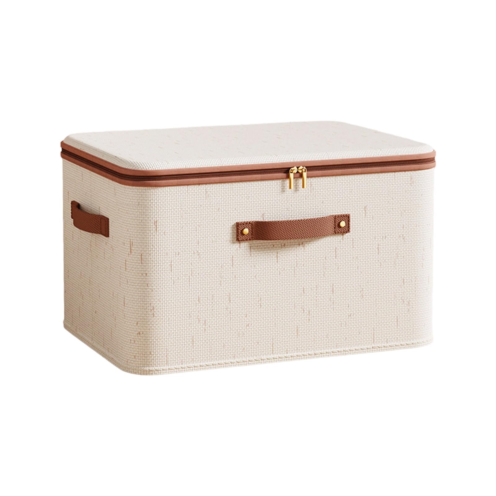 Msioytog Dustproof Fabric Storage Container Foldable Zippered Lid Organiser for Clothes Household Item Management Cotton Linen Storage Box with Zippered Lid