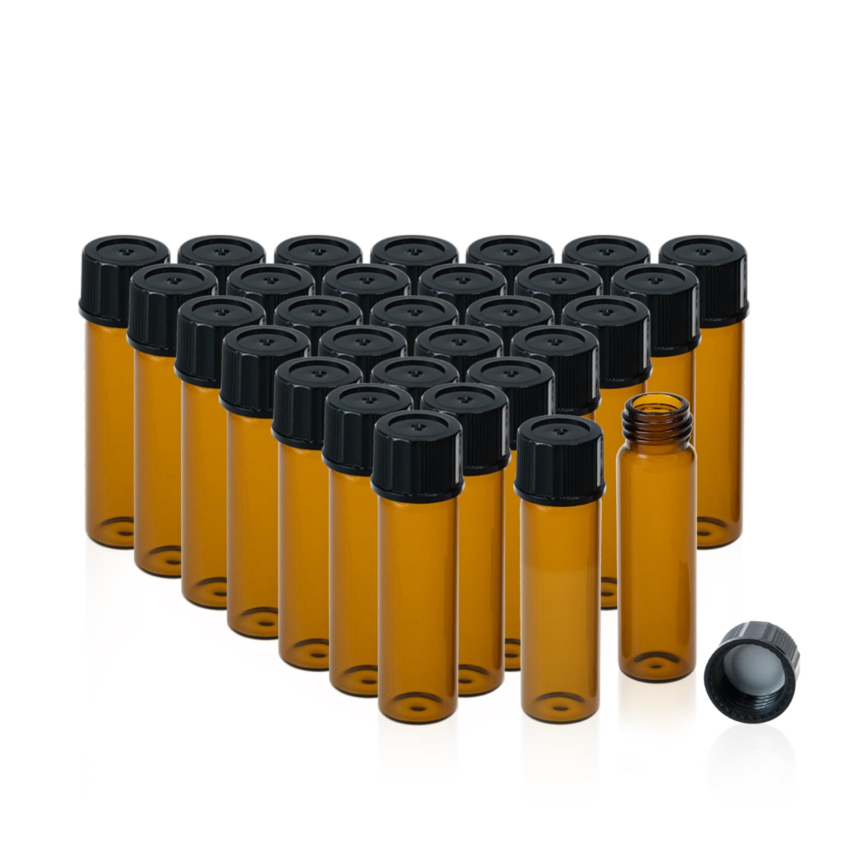 Fioles en verre ambré 8 mL de 17x60 mm avec bouchon noir pour laboratoires