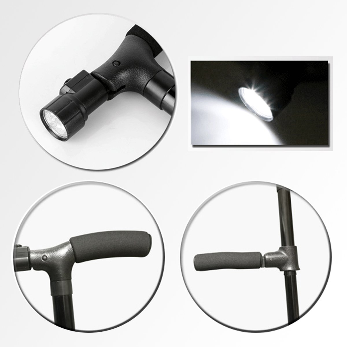 jiele Bastone da Passeggio Portatile, Portatile Canna Regolabile, Con Luce LED e Cuscino Manico Bastone Pieghevole Regolabile per Uomini e Donne, Pieghevole, Non Slip, Nero