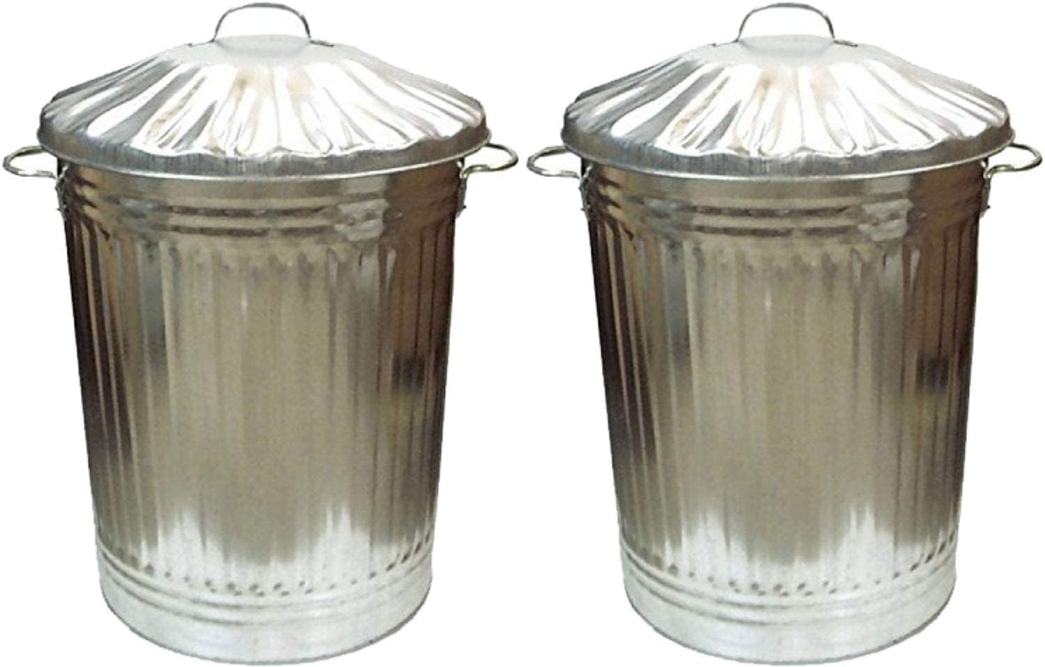 OptiProducts 2 x Large 90L Litre Galvanised Steel Metal Bin With Lid Ideal for Animal Feed/Storage/Rubbish/Dustbin