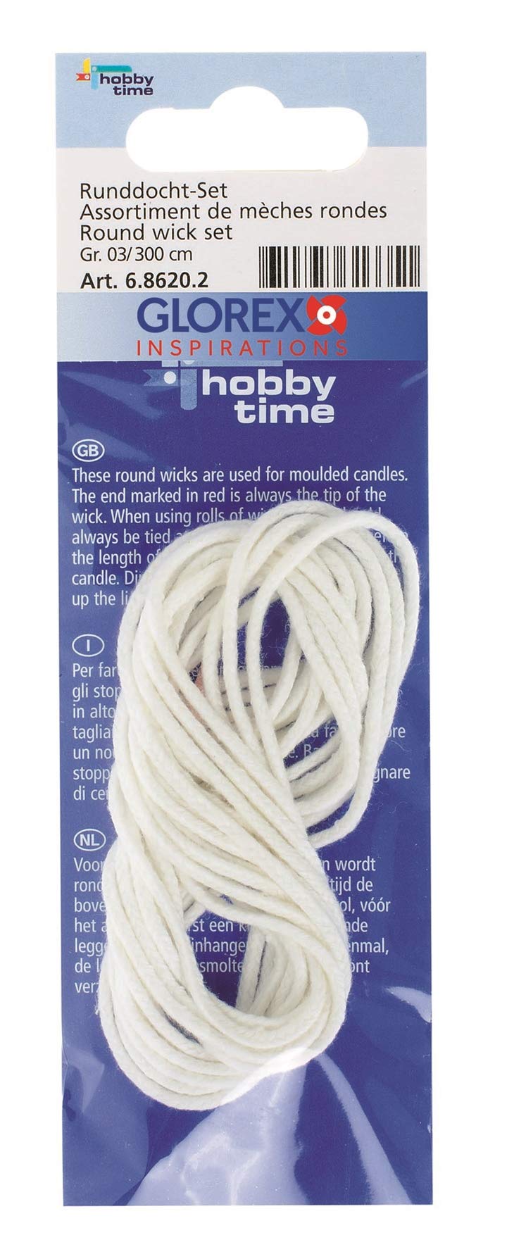 GLOREX6 8620 Wick for Candle Size 2, White, Taille 03