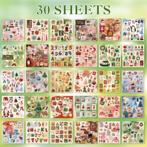 Image of Washi Stickers Set Vintage Aesthetic Sticker Book for Journaling, DIY Decorative Paper Sticker Decals for Bullet Journal Art Scrapbooking Diary Card Craft Gift Album (Christmas Style)