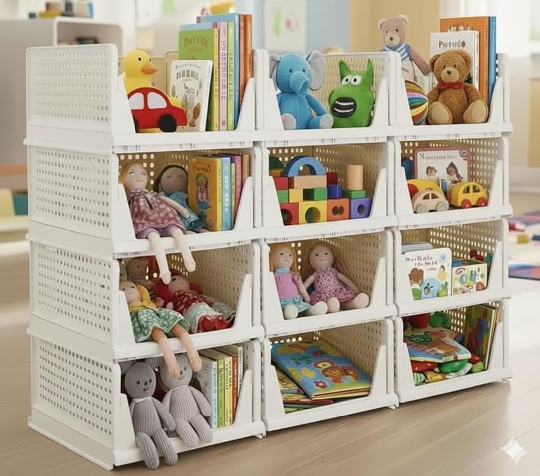 - Storage Organizer | Wardrobe Organizer for Clothes | Cupboard Organizer | Foldable Shirt Stacker Box | Cloth Box for Almirah | Closet Storage Basket (White, 12PCS)