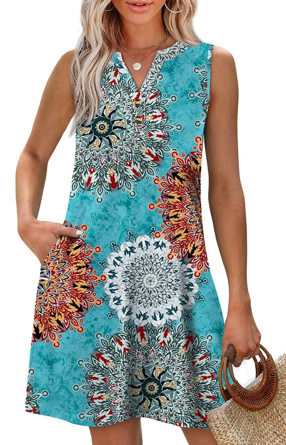 Image of XIEERDUO Summer Dresses for Women 2026 Beach Vacation Clothes V Neck Button Sundresses with Pockets