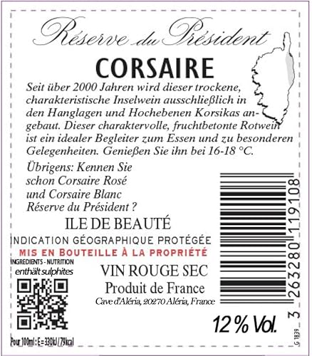 Corsaire - Rotwein aus Korsika, Réserve du Président IGP Ile de Beauté (6 x 0,75 L)