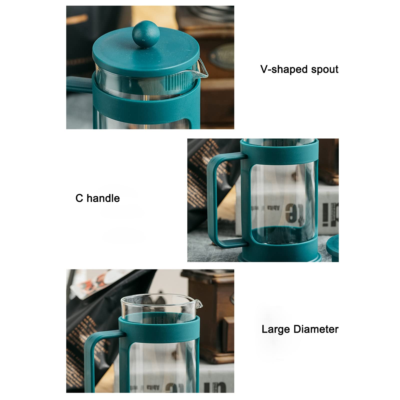 Cafetera Émbolo, Cafetera Francesa De Vidrio De Borosilicato Resistente Al Calor, Cafetera De Piston, French Press, Prensa De Café De Acero Inoxidable 304 Con 3 Filtros, Tetera Para Viajes De Campame