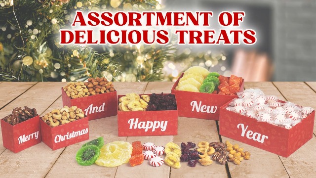 Christmas Treats Gift Tower - Green & Gold 6-Tier Tower With