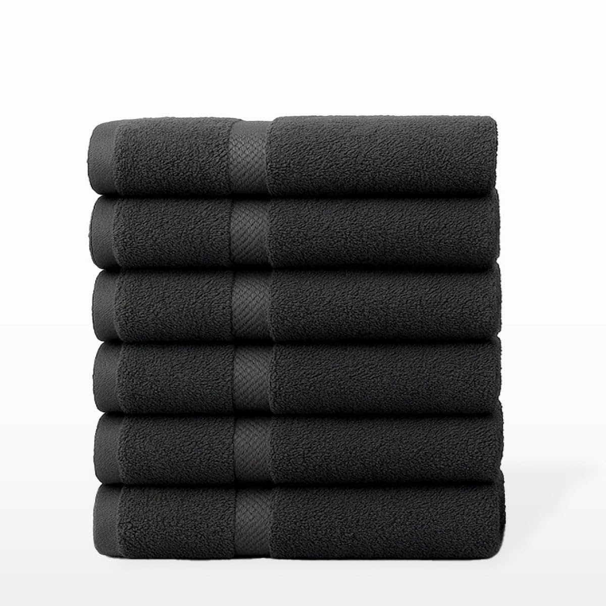 Juego de 6 Toallas de Ducha Grandes Negro 100% algodón Rizo 150x100 cm | Tejido suave de gran gramaje con alta absorción. Aptas para lavadora, de uso diario.