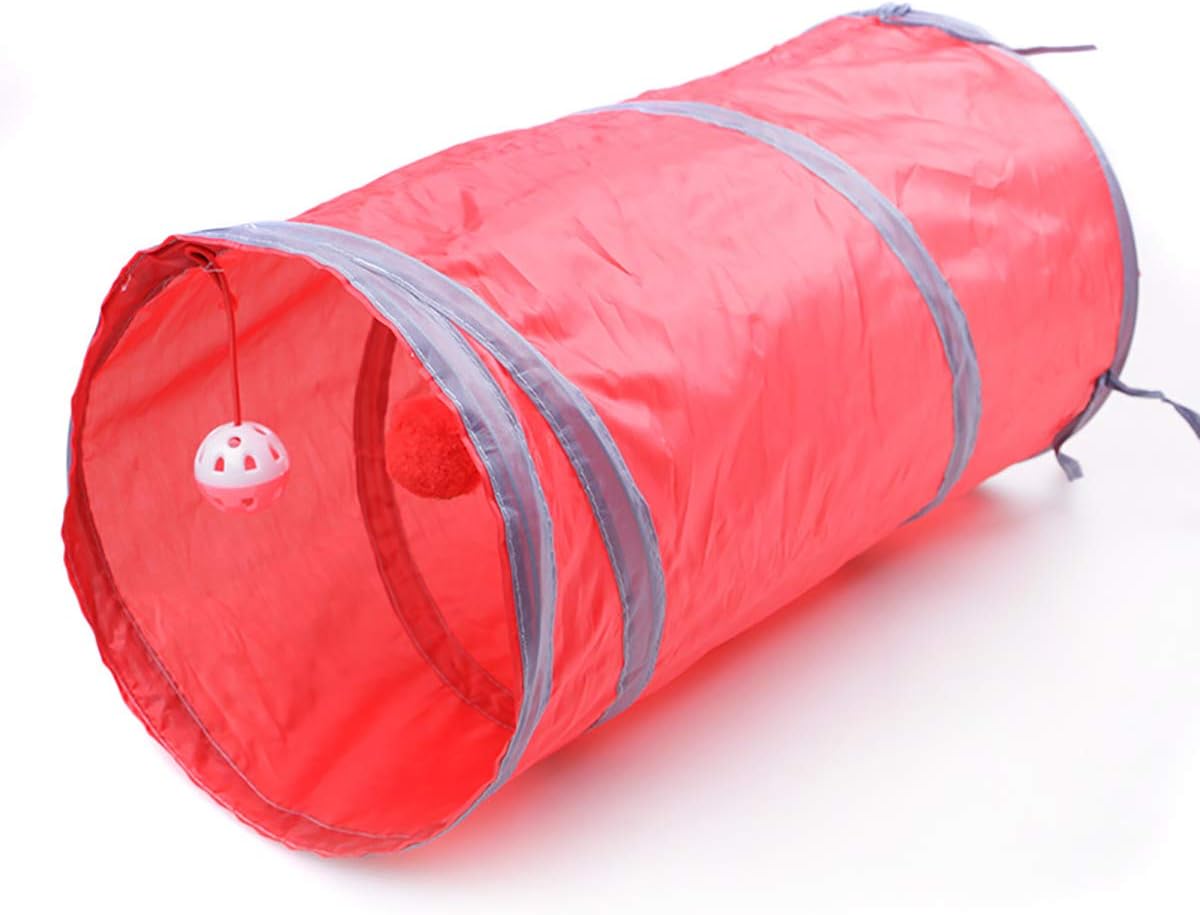 Collapsible 2 Way Pet Cat Tunnel Dog Tube Toys with Peek Hole and Ball for Rabbits, Kittens, Dogs CT096 Blue