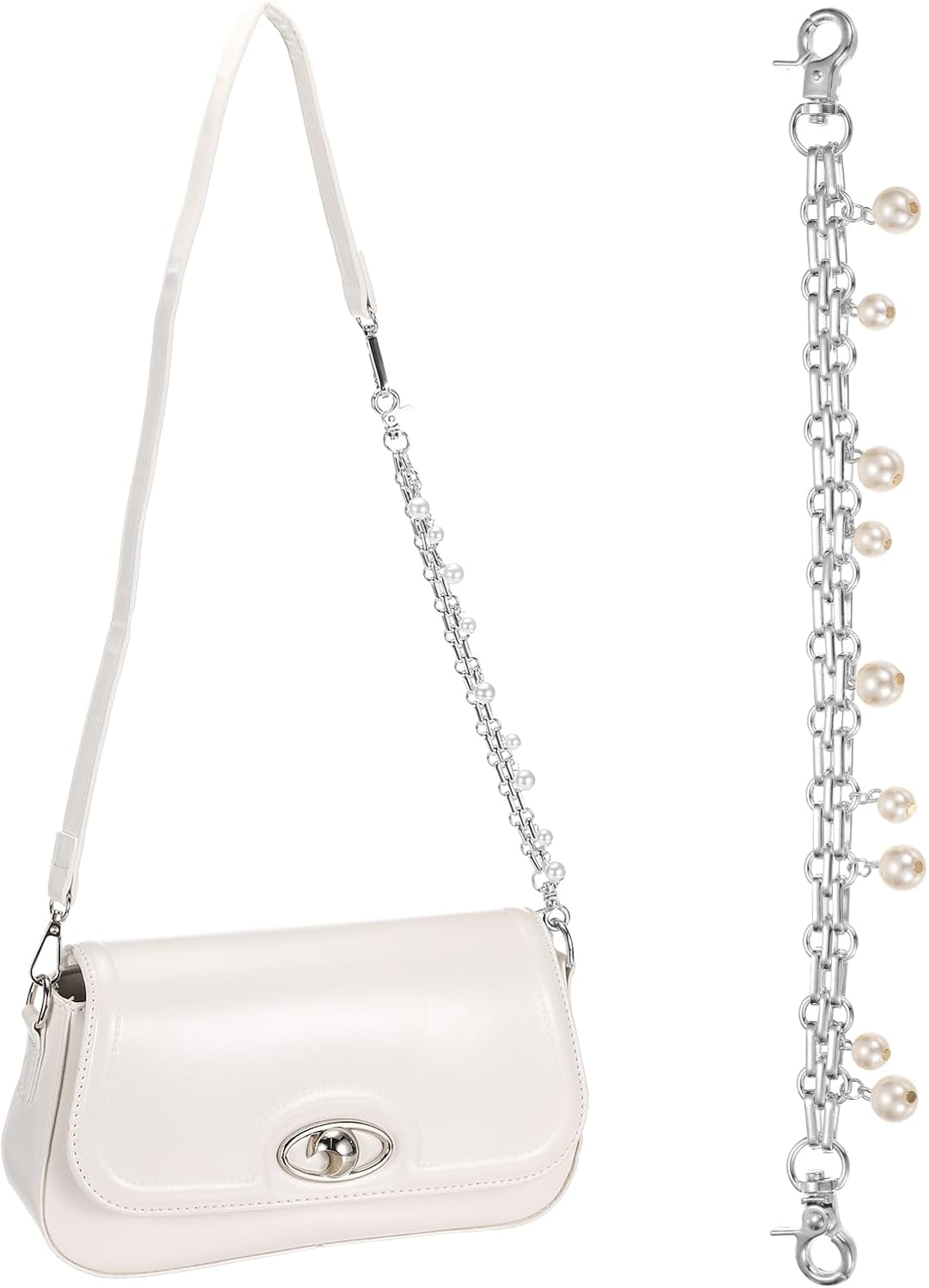PATIKIL 10" Pearl Bag Extender Chain, Purse Strap Extenders Chain Purse Making Supplies for Replacement Handbag Shoulder Bag Wallet Shoes Decoration, Silver Tone