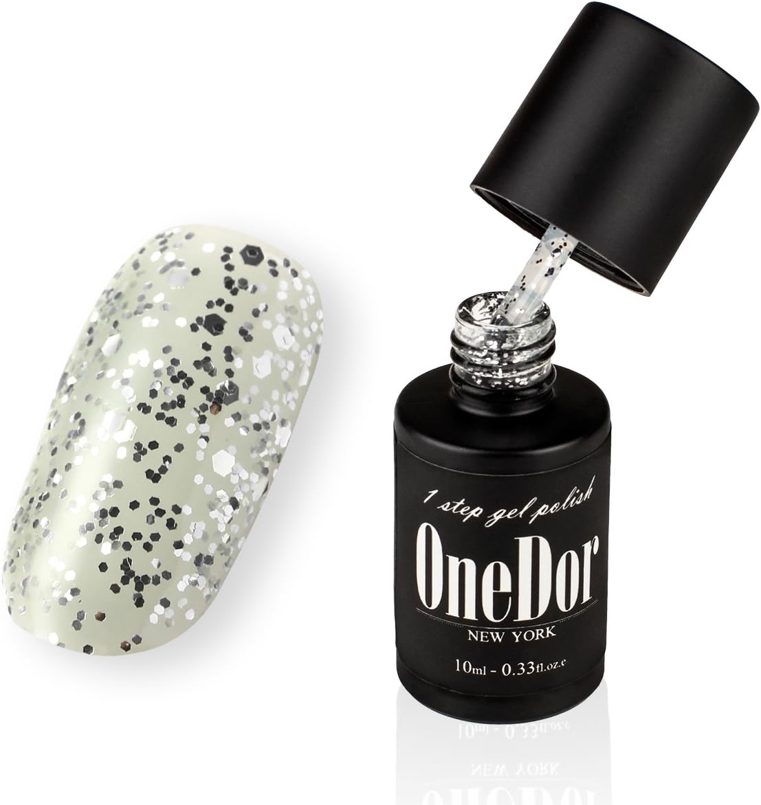 OnedorOne Step Gel Polish UV Led Cured Required Soak Off Nail Polish No Base or Top Coat Nail Need (07-Silver Hexagon Glitter)