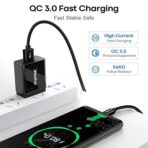 Miniatura 3 de CLEEFUN Cable tipo C de 20 pies de largo, USB A 2.0 a USB C, cable de carga trenzado de nailon compatible con Samsung Galaxy Note, L-G, Moto, Pixel,