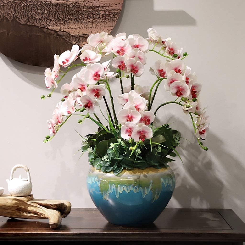 DFGHNBVC Artificial Orchid Faux Orchids Silk Artificial Phalaenopsis Flowers With Porcelain Vase Artificial Flower Fake Potted 65Cm Artificial Orchid Very Natural.B