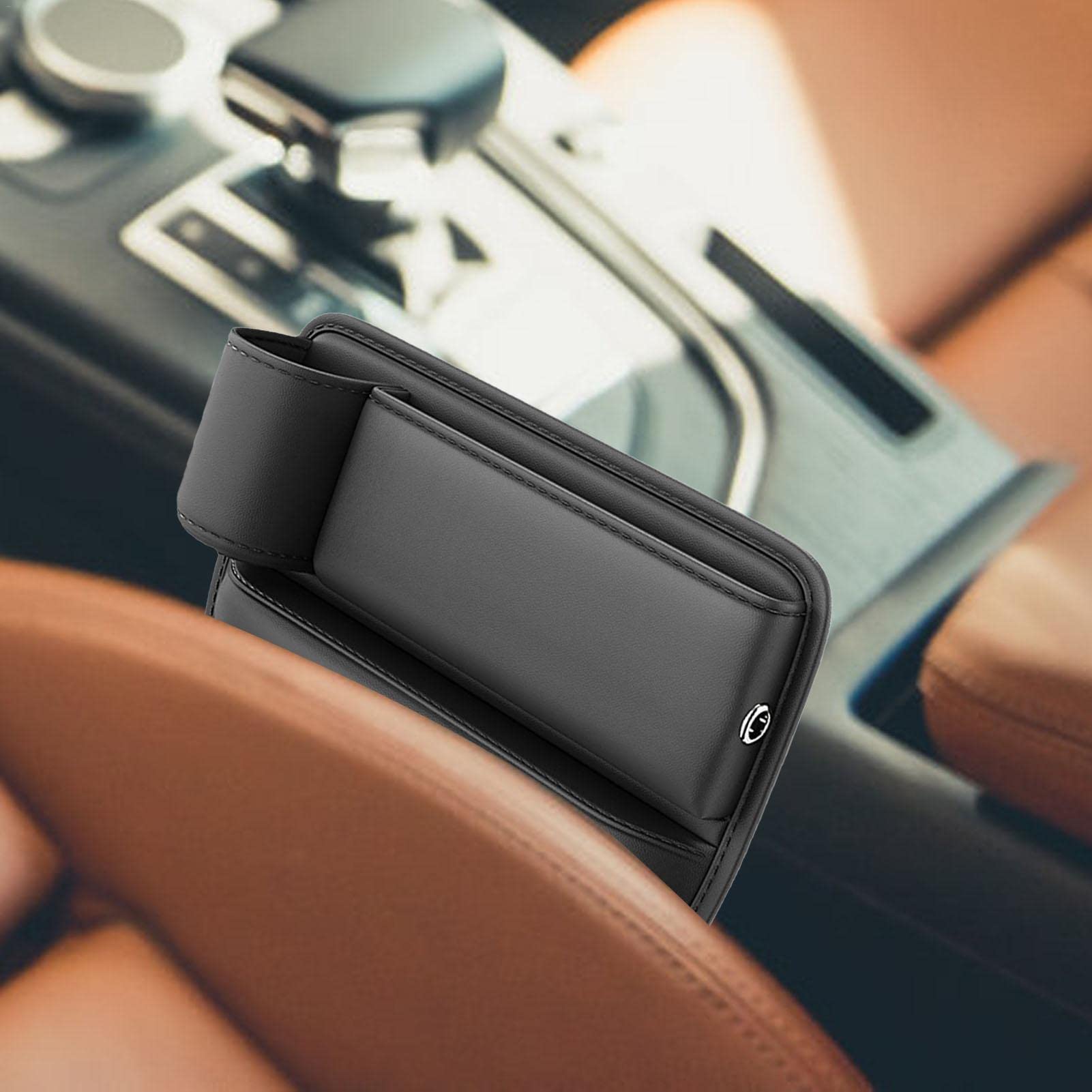 JNNJ Remplisseur Espace Siège Voiture Avec Porte-Gobelet - Organisateur Cuir PU Gris - Rangement Téléphone Et Portefeuille