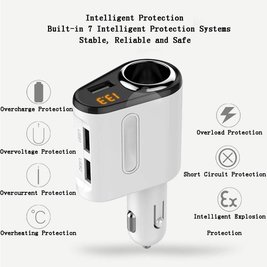 Cargador de automóviles, Mini Fit Fit USB Cargador de Coche Dual Puerto de Carga, Monitoreo de Voltaje (Color : White)