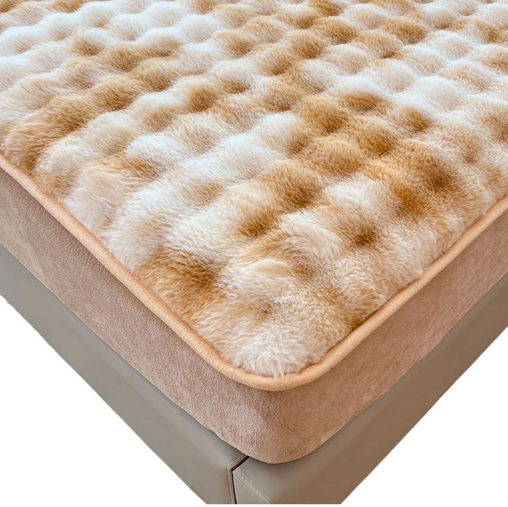 Fluffy Plush Mattress Protector Velvet Bedding Mattress Cover with 10'' Deep Pocket,Winter Warm Fuzzy Fitted Sheet Noiseless Mattress Topper Cover (Rose,79x87inch)