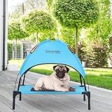 SweetBin S/M/L Outdoor Elevated Dog Cot with Canopy & Side Shade for Camping Small Medium Dogs (Carr