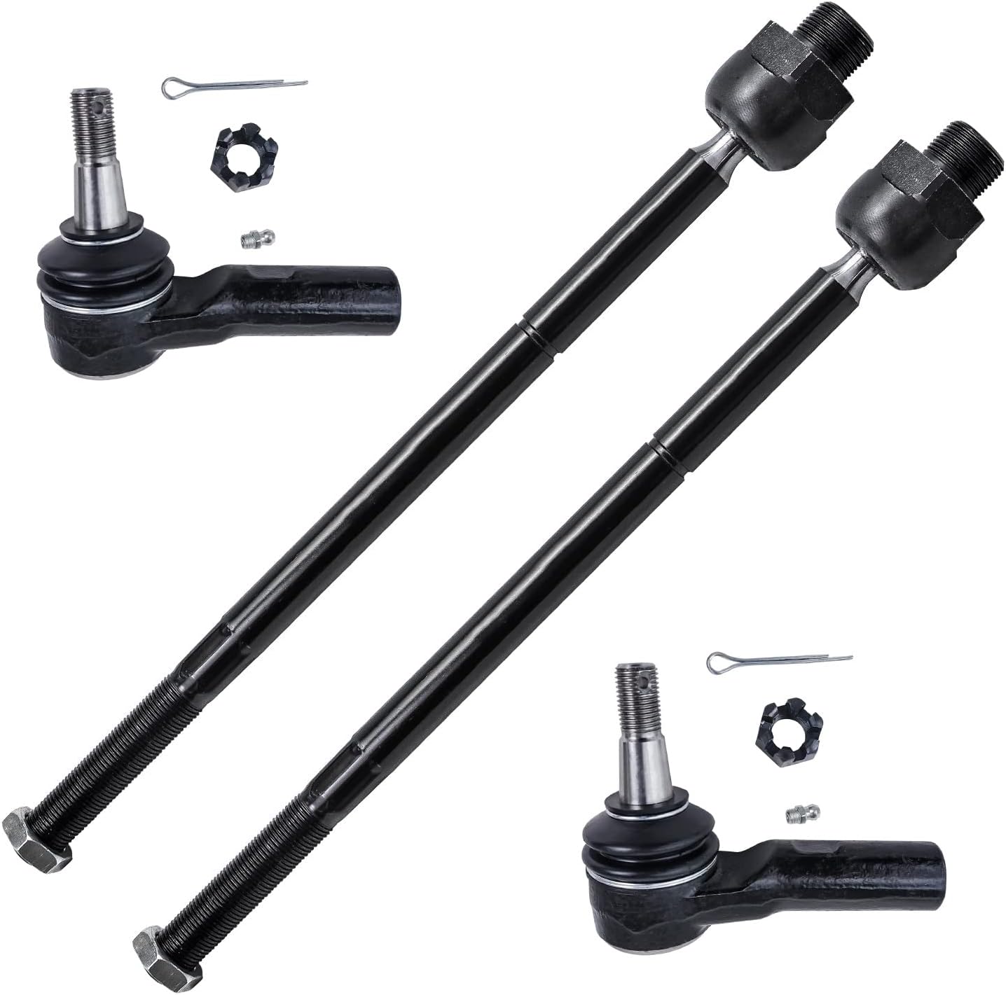 Detroit Axle - Front 4pc Tie Rods for 06-10 Dodge Ram 1500, 11-12 Ram 1500, 4 Outer & Inner Tie Rod Ends 2006 2007 2008 2009 2010 2011 2012 Replacement