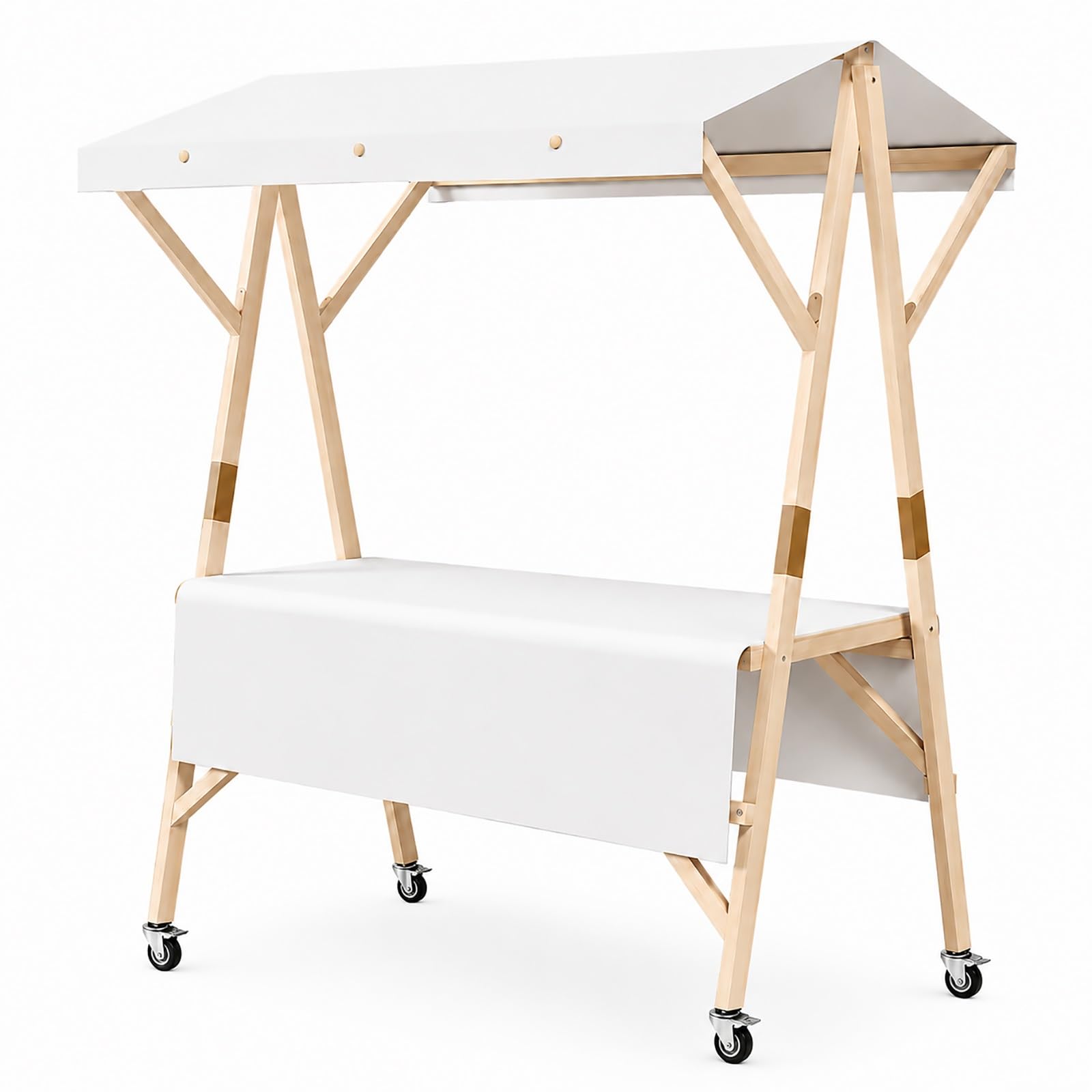 SBCWH Portable Market Stand with Wheels, Foldable Vendor Cart with Canopy, Outdoor Farmers Market Stall, Lemonade Stand, Candy Dessert Flower Display Booth(White,120cm/47in)