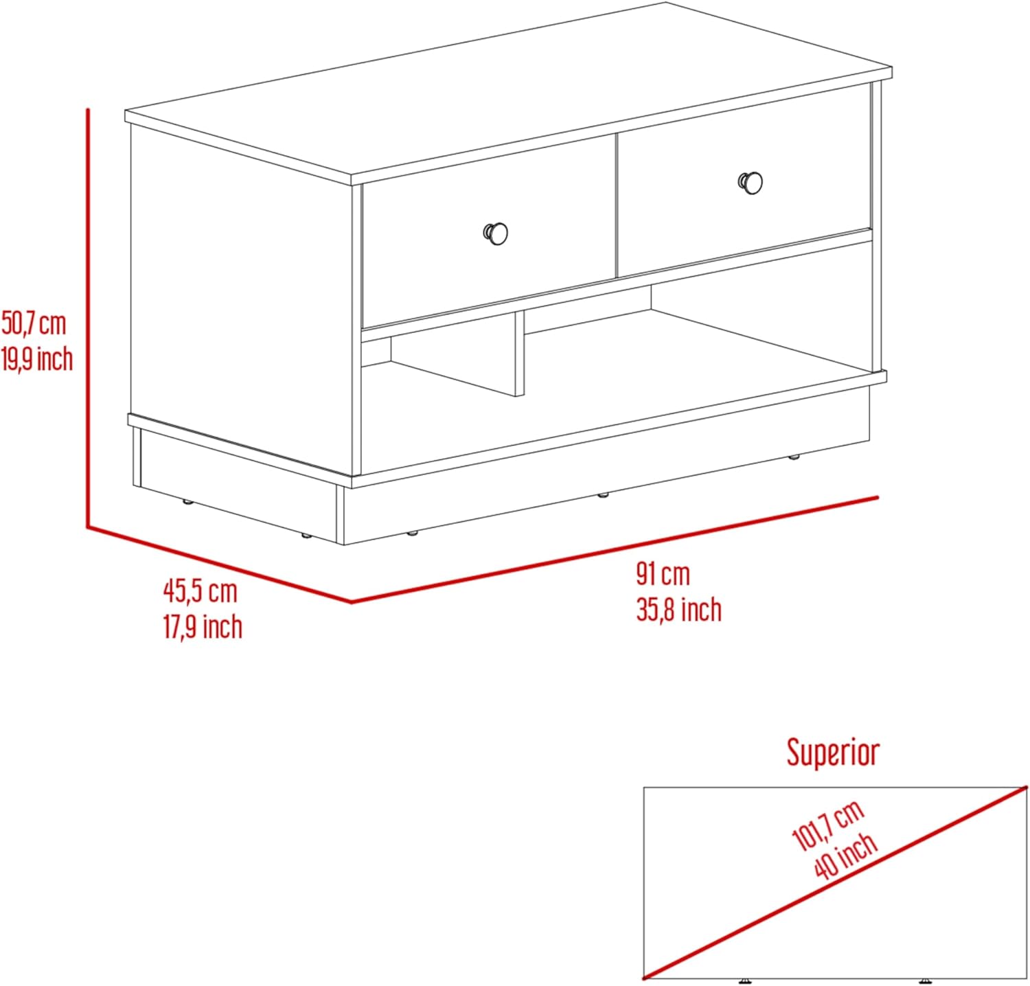 Tuhome Hamilton Storage Bench with Two Spacious Drawers, Dual Open Shelves for Shoe or Accessory Organization, Sturdy Top Surface and Versatile Entryway or Bedroom Design for Modern Home Storage