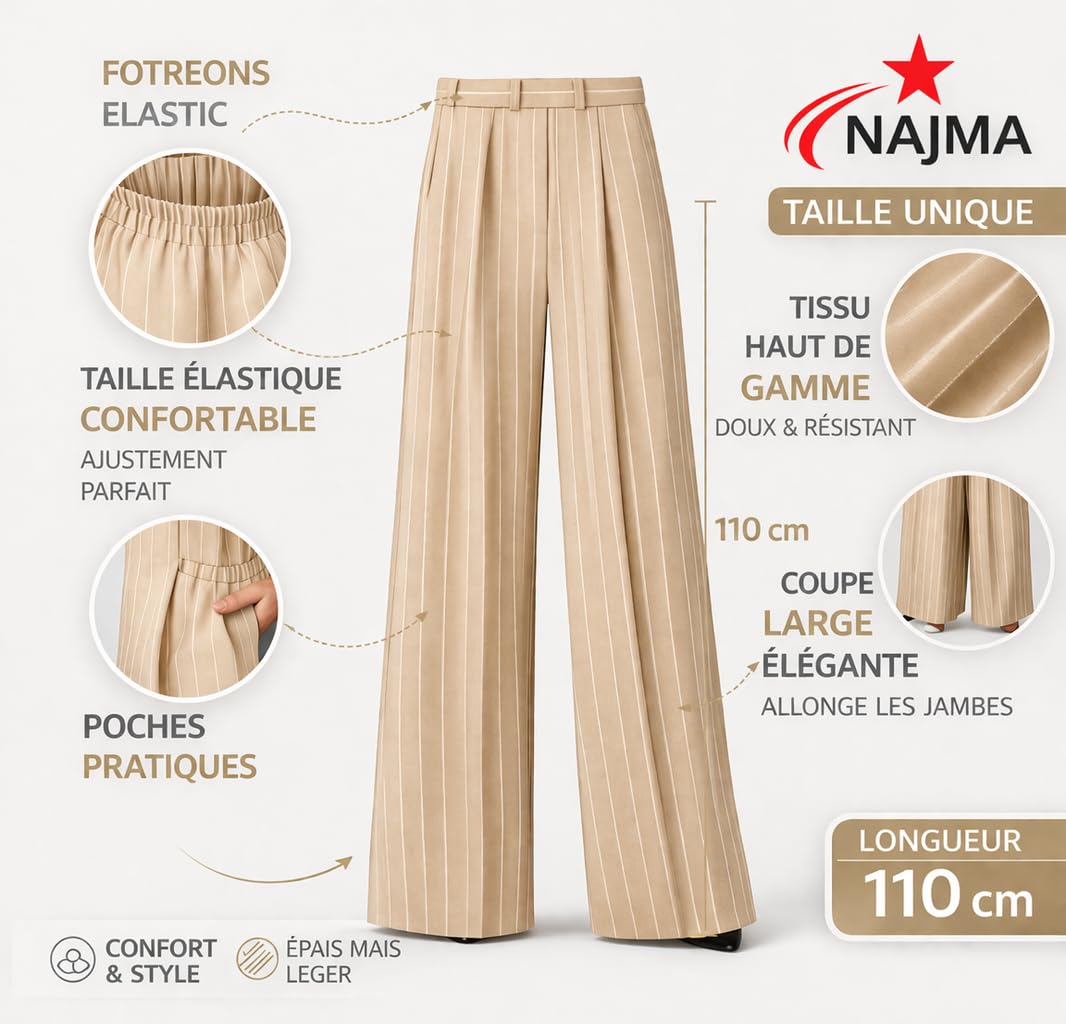 Tailleur Femme Élégant 2 Pièces Rayé – Blazer Ceinturé Structuré et Pantalon Large Fluide – Ensemble Chic