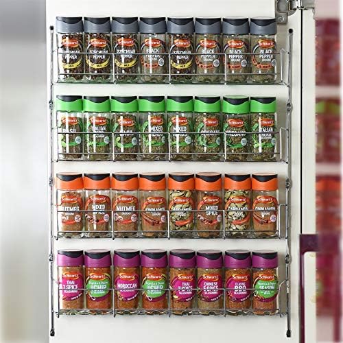 Vinsani 1 / 2 / 3 / 4 / 5 / 6 Tier Spice Herb Jar Rack Holder for Kitchen Door Cupboard Wall Storage Unit (Silver, 4 Tier)