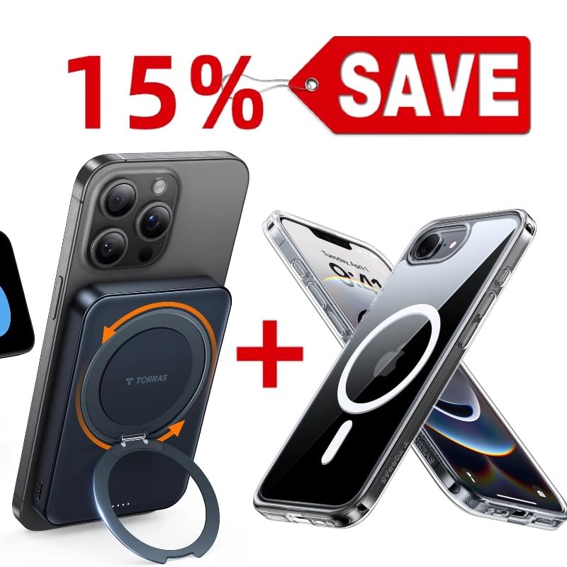 TORRAS Magnetic Portable Charger Power Bank with Stand & Magnetic Case — Buy Together to Save 15%