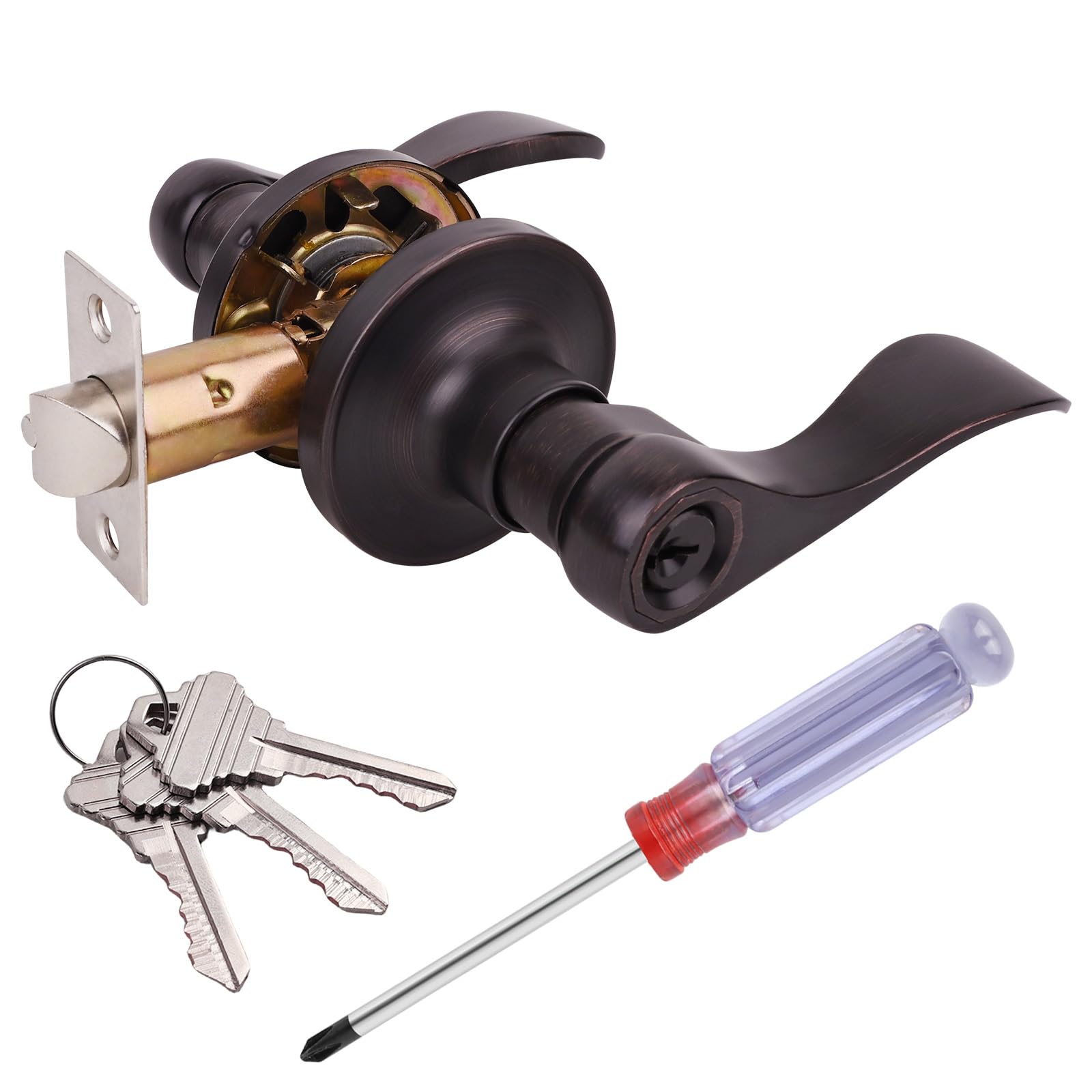 ANSIONLOK Door Handle with Lock, Oil Rubbed Bronze Keyed Entry