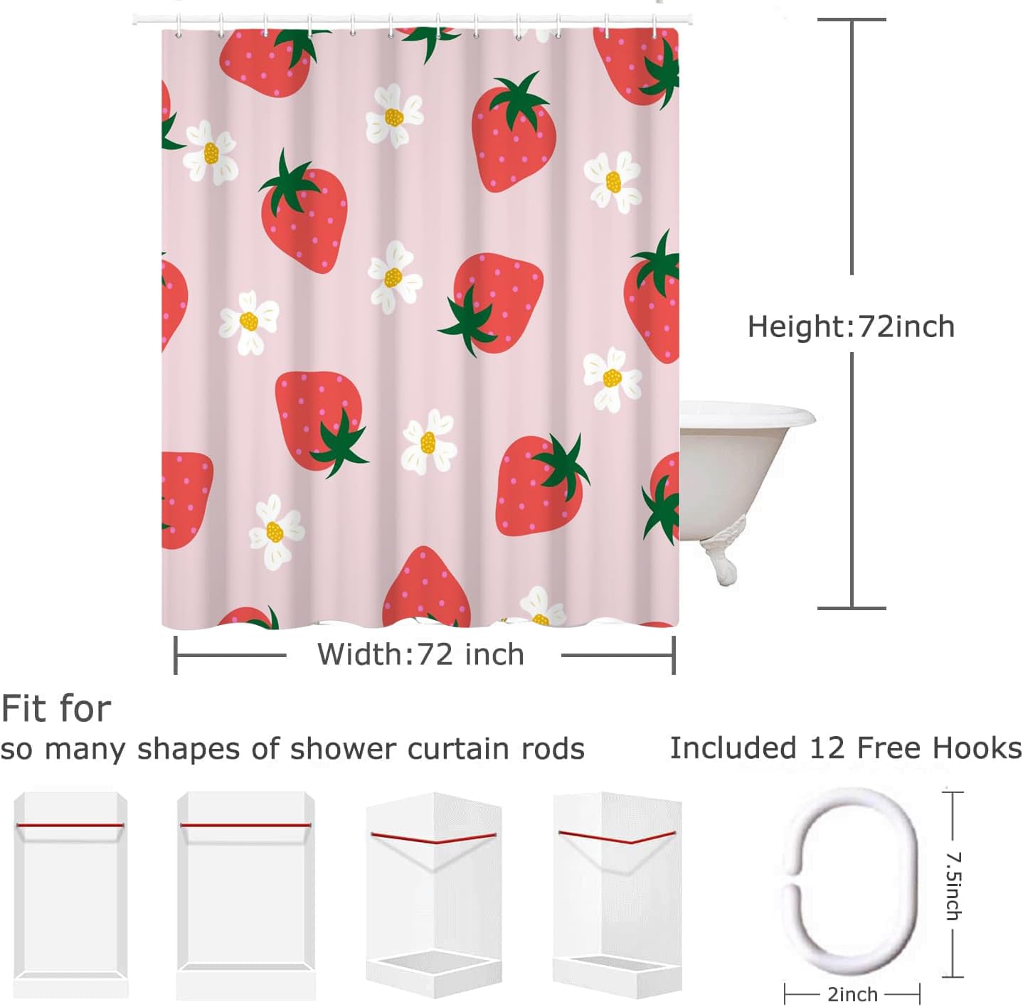 Tenda Da Doccia Color Pesca, Tenda Da Doccia Con Motivo Frutta Su Tutta La Superficie Set Di Tende Da Doccia In Tessuto Impermeabile Design Colorato E Luminoso Con 12 Ganci Rosa Pesca 72 X 72 95155628