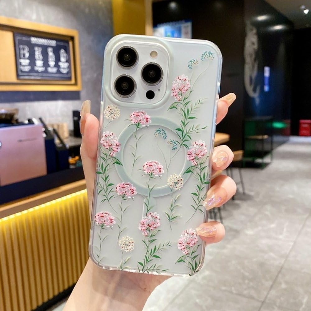 Coque acrylique fleur pour iPhone 14 Pro Max et 11 protection rigide MagSafe