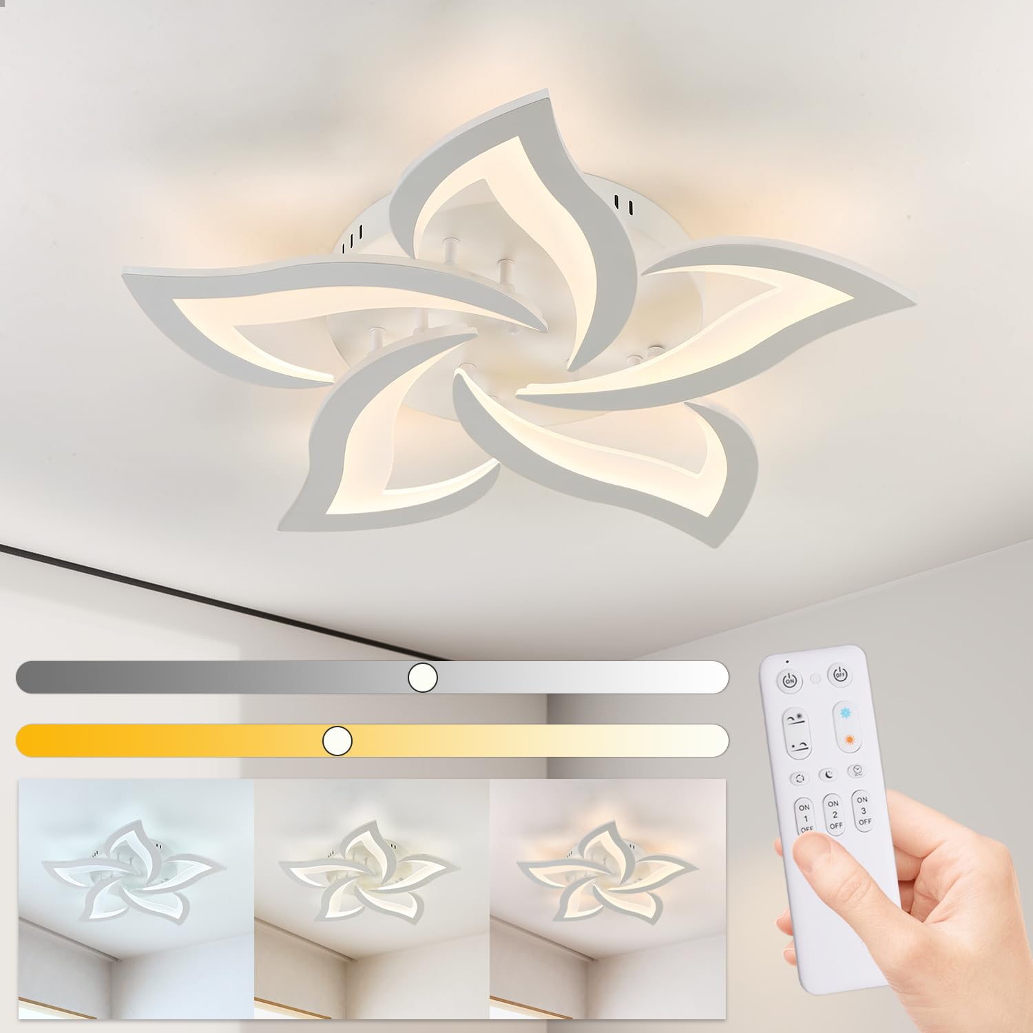 Creative Dimmable LED Ceiling Light, 24W 2400lm, Modern Petal LED Ceiling Lamp, Dimmable 3000K - 6000K, Acrylic Panel Ceiling Lights for Living Room, Children's Room, Bedroom Φ58 [Energy Class A++]