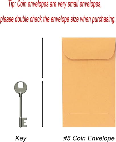 Miniatura 2 de 200 sobres para monedas #5 de 3.125 x 5.5 pulgadas, sobres de papel kraft marrón clásico, piezas pequeñas, solapa engomada para monedas, efectivo