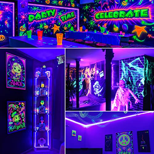 Thecham 80Ft Black Lights Strip With Remote,1440 Units Leds,12V Flexible Fixtures, Dimmable, Delay Off, 3 Light Modes, For Indoor Fluorescent Party, Stage Lighting, Glow Party #TOP4