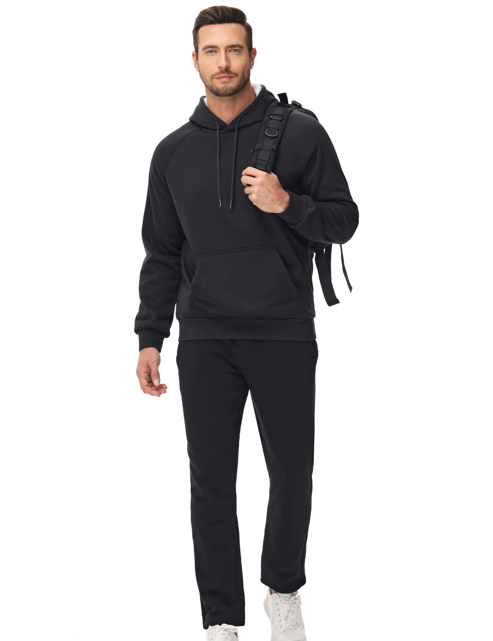 MAGCOMSEN Sherpa-Kapuzenpullover für Herren, schweres Fleecefutter, dick, Winter, Thermo-Sweatshirt mit Kängurutasche