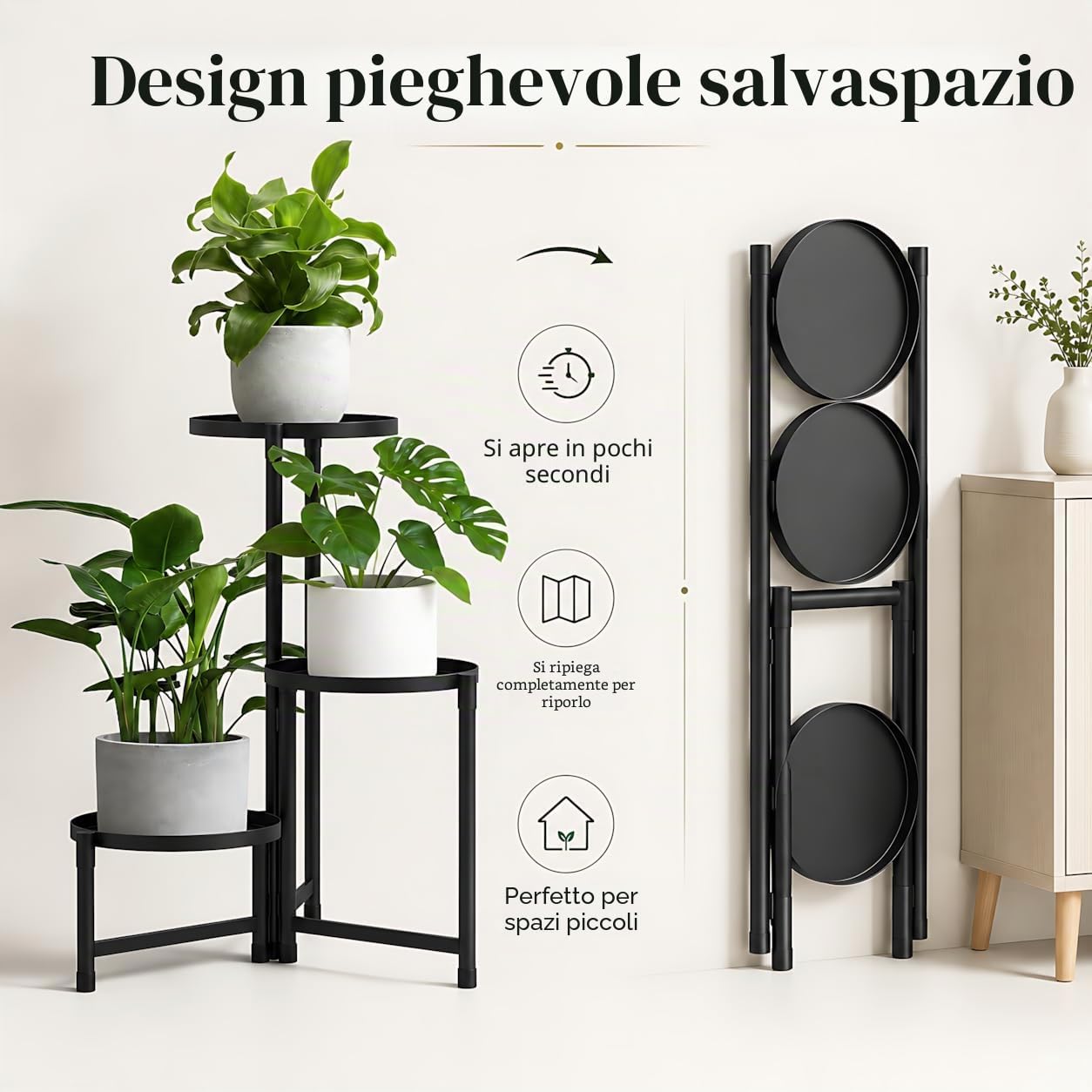 FARYODI - Supporto per fiori a 3 livelli in metallo, porta piante in metallo e scala per piante per interni ed esterni, tavolo da 25,4 cm per angolo, scala per fiori per soggiorno, ufficio, giardino